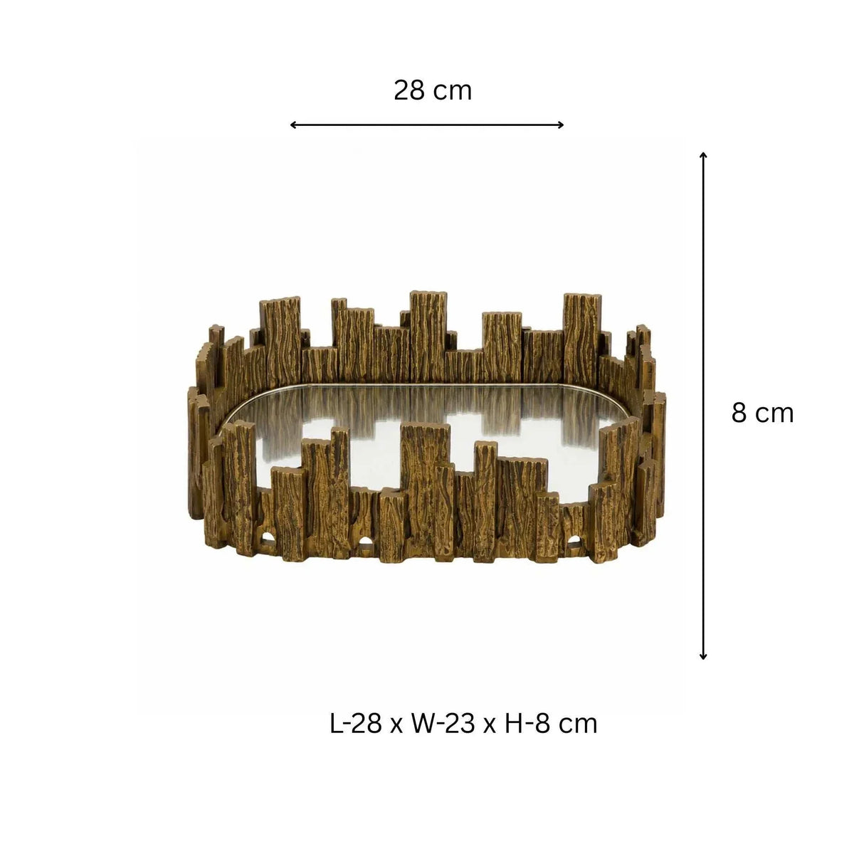 Handcrafted Casted Strips Tray by ILLUMEA with sculptural frame and mirrored base