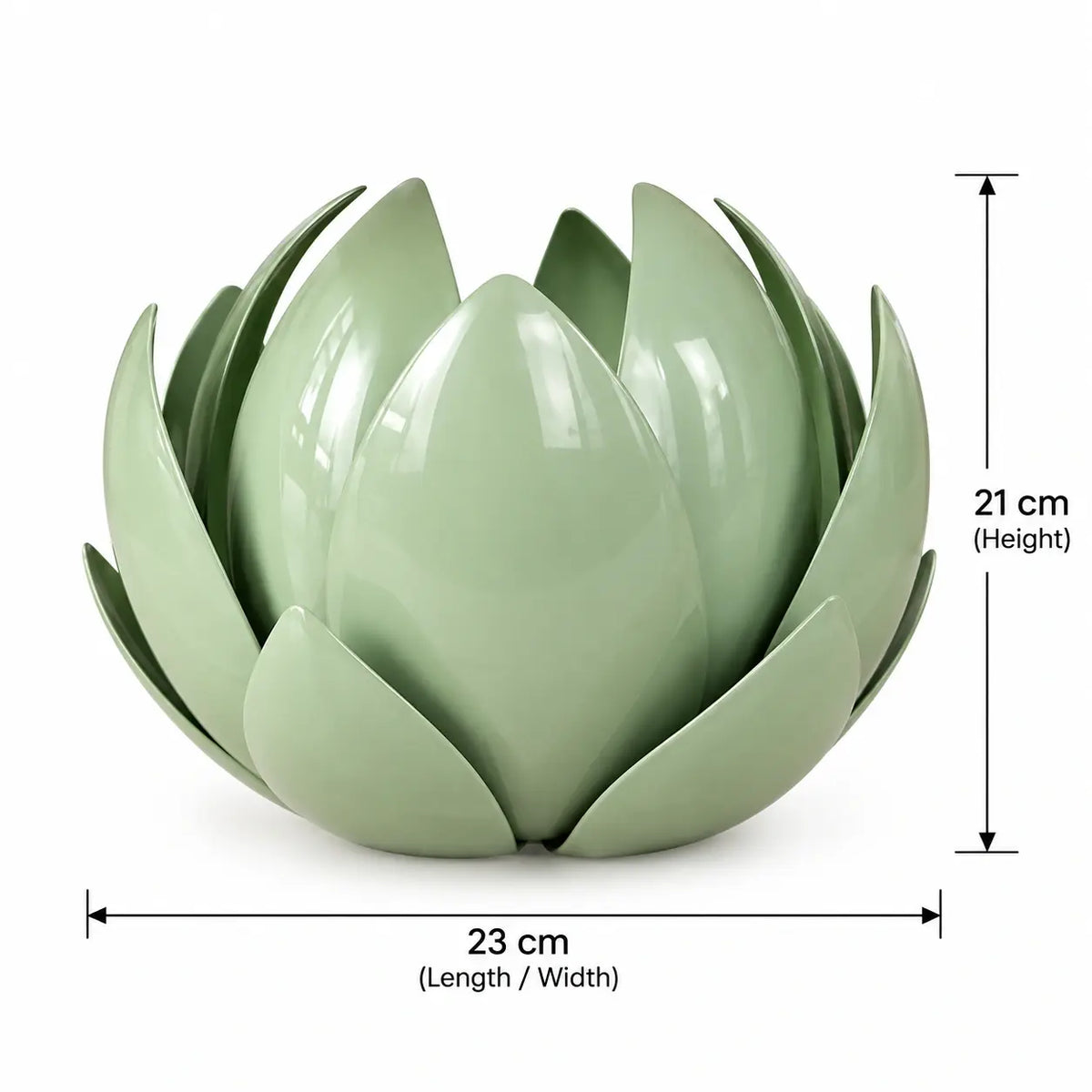 Luxury Green Metal Lotus Leaf Candle Holder – ILLUMEA elegant handcrafted candle décor accent for dining tables, coffee tables and modern interiors