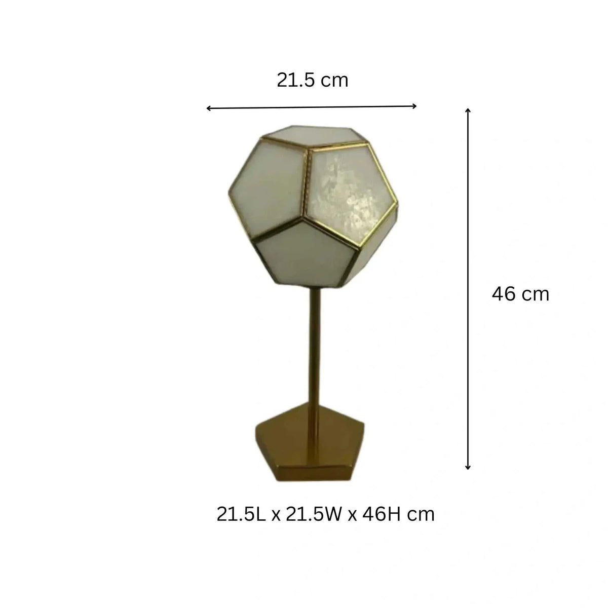 Pentagon Globe Table Lamp with brass base and geometric glass globe design