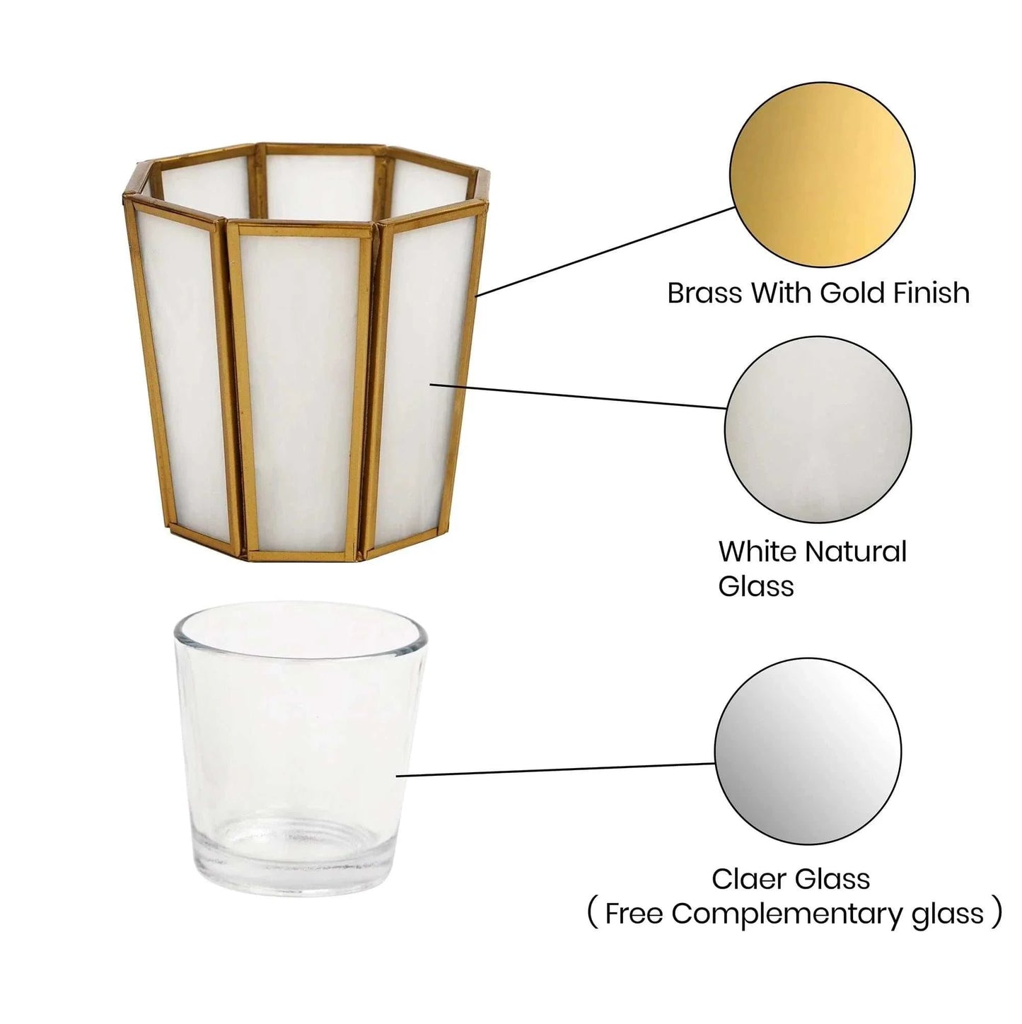 Hexa Linear Tealight Candle Holder white glass with gold finish elegant home decor