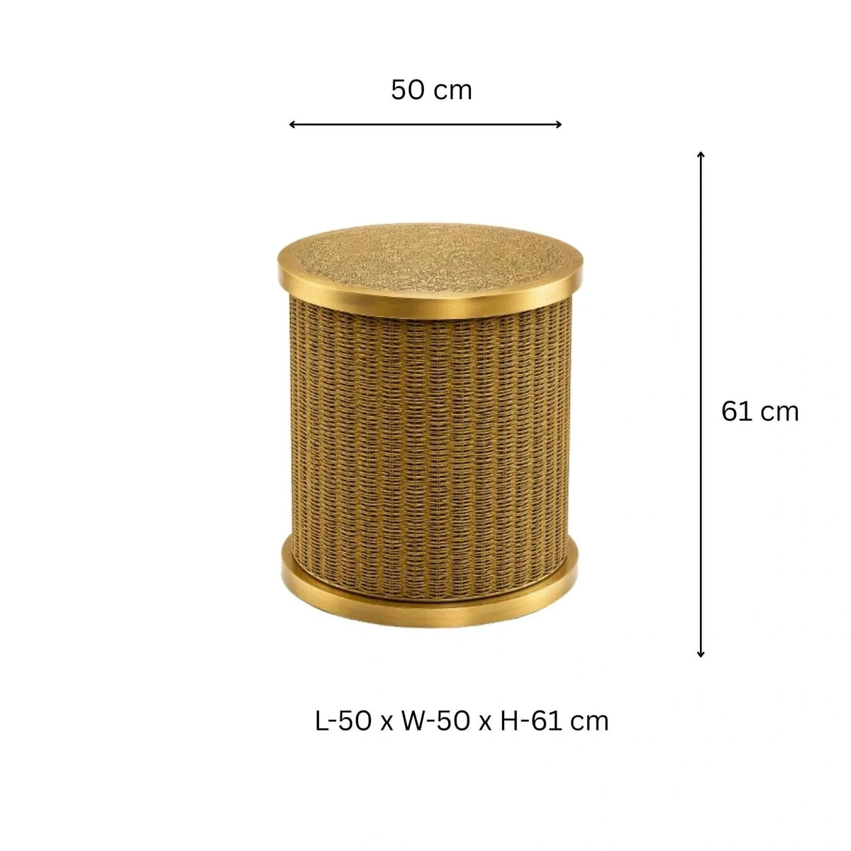 Jute Rattan Side Table with handcrafted woven jute rattan body and metal frame by ILLUMEA