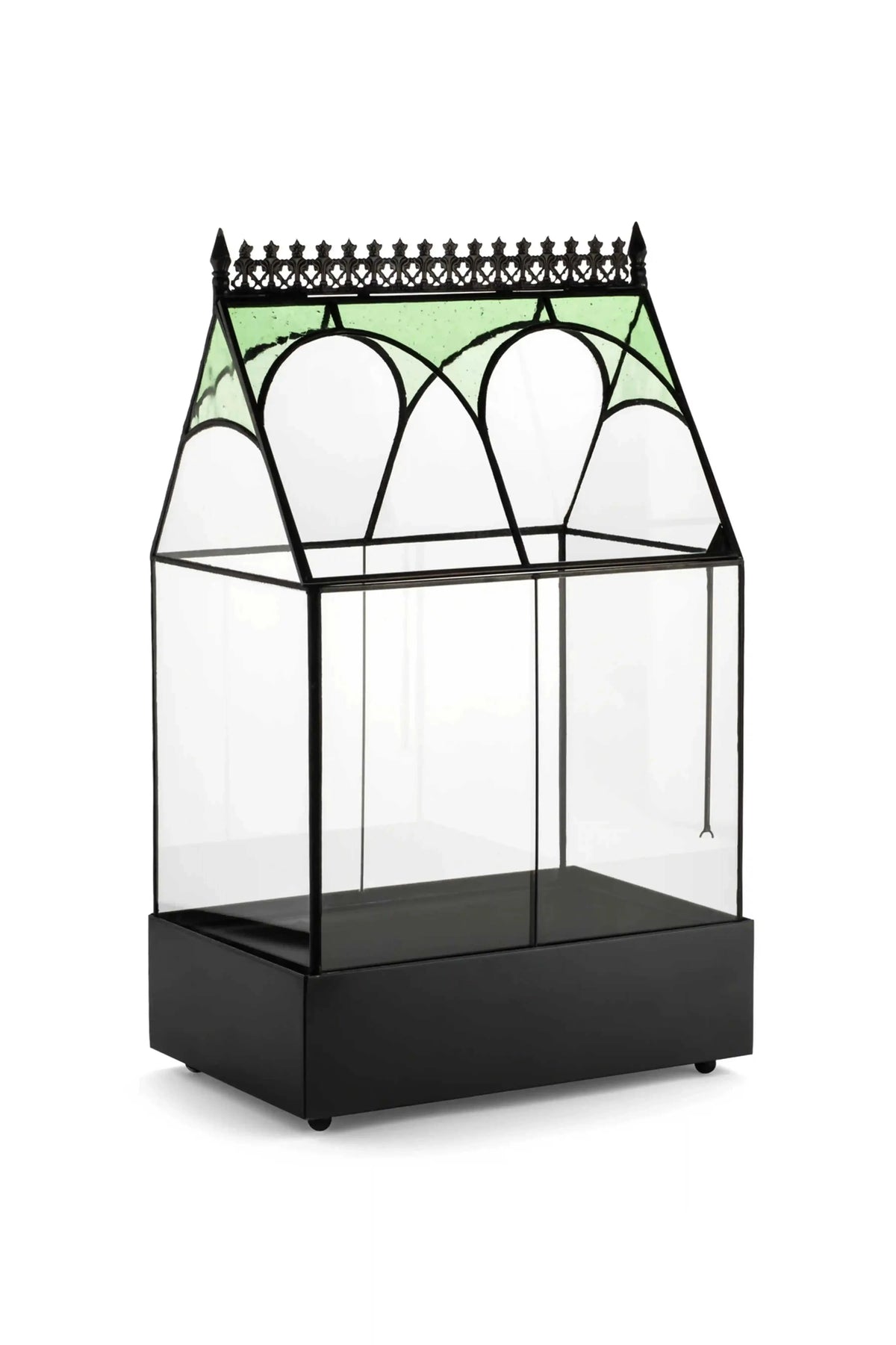 Rectangular terrarium with green glass for indoor plants and succulents