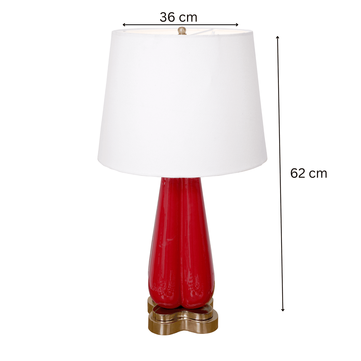 Red enamel wooden table lamp with vibrant finish and wooden base for home décor