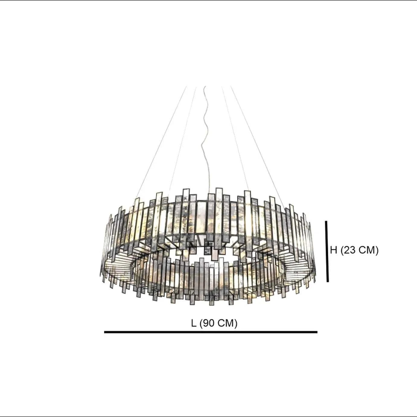 Poppy Ring Chandelier Light Antique with handmade stained glass and brass ring design