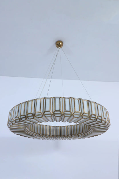 Embossed Glass Ring Chandelier – Antique Gold Modern Pendant Light