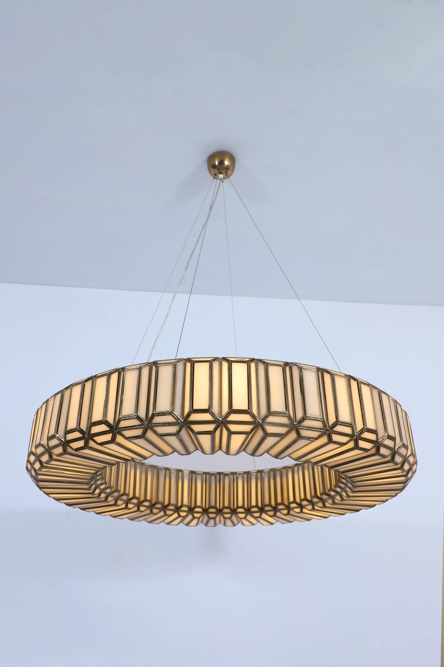 Embossed Glass Ring Chandelier – Antique Gold Modern Pendant Light