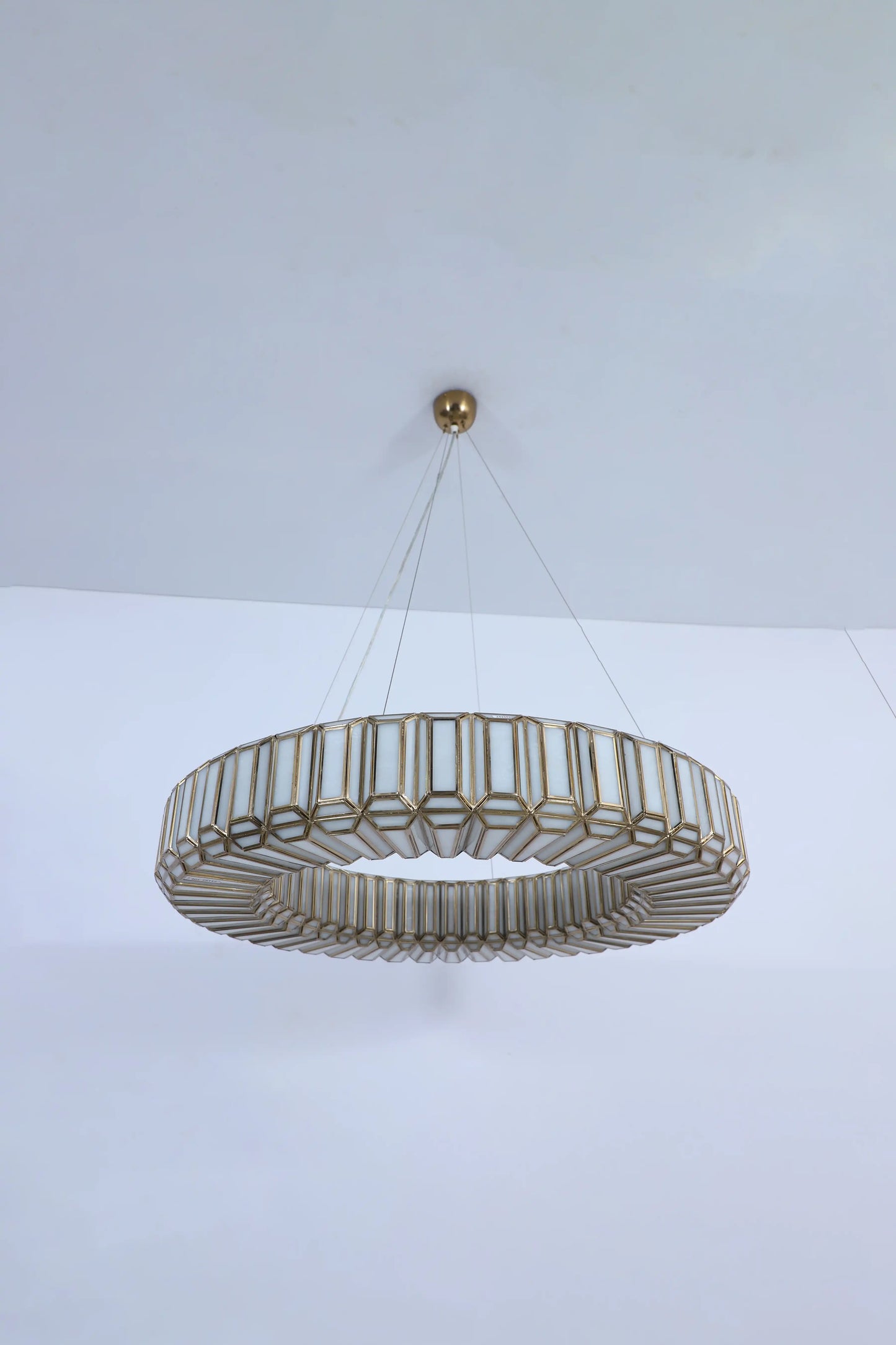 Embossed Glass Ring Chandelier – Antique Gold Modern Pendant Light