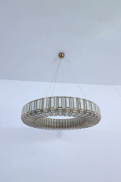 Embossed Glass Ring Chandelier – Antique Gold Modern Pendant Light