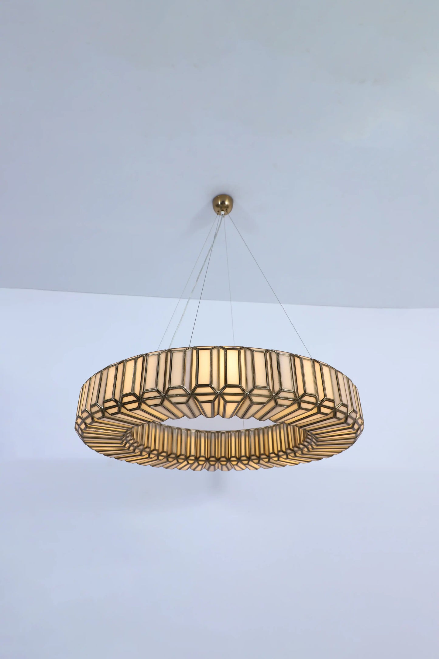 Embossed Glass Ring Chandelier – Antique Gold Modern Pendant Light