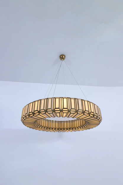 Embossed Glass Ring Chandelier – Antique Gold Modern Pendant Light