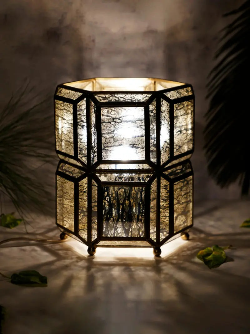 Antique Brass & Glass Table Lamp