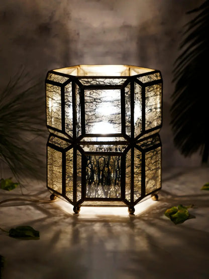 Antique Brass & Glass Table Lamp