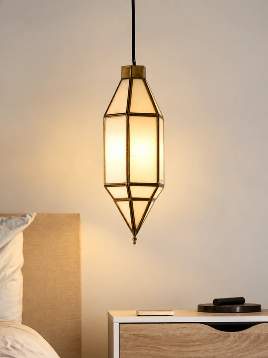 Antique Brass Pendant Lamp – ILLUMEA Elegant Geometric Glass Lighting for Modern Home Décor