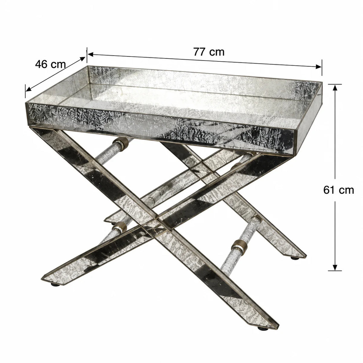 Vintage-Inspired Glass Butler Table with refined brass and silver accents for luxury living rooms, hotels and stylish interiors – ILLUMEA
