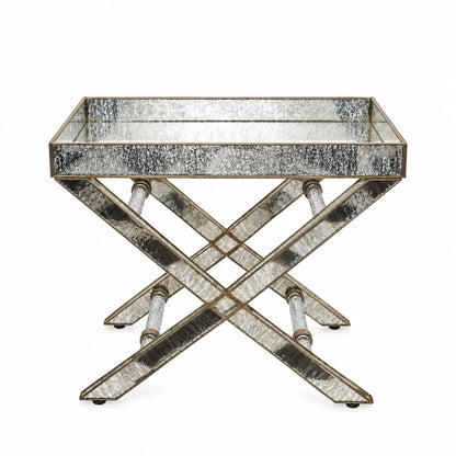 Luxury Antique Glass Butler Table featuring brass and silver detailing with a classic design for living rooms, bedrooms and lounges – ILLUMEA