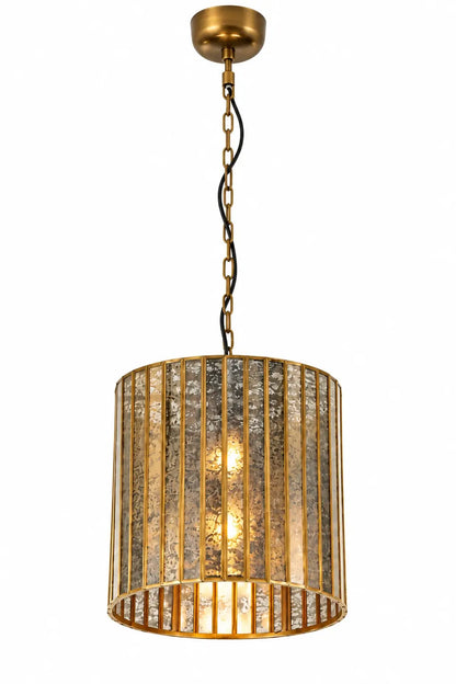 Antique brass linear pendant lamp by ILLUMEA featuring a refined glass shade and warm decorative lighting for modern homes