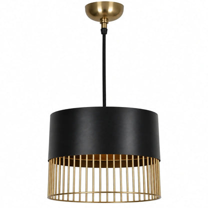 Modern Black Hanging Pendant Light with Decorative Gold Wire Cage for Dining Rooms, Kitchens, and Living Spaces | ILLUMEA