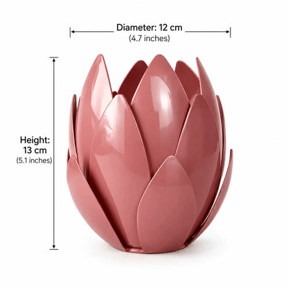 ILLUMEA decorative lotus tealight holder featuring layered petals and a premium pink finish for modern home interiors