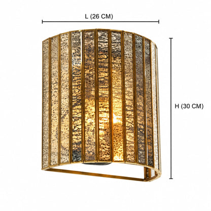 Designer brass wall sconce featuring textured silver antique glass for luxury living room décor