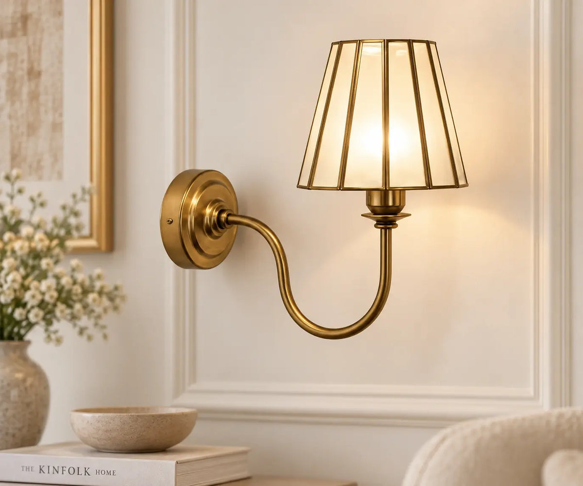 Elegant Frost Glass Shade Wall Light with Antique Brass Finish for Residential, Hotel and Commercial Interior Projects – ILLUMEA