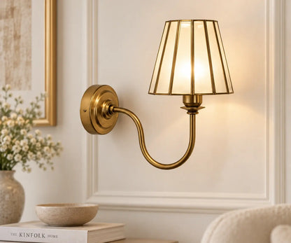 Elegant Frost Glass Shade Wall Light with Antique Brass Finish for Residential, Hotel and Commercial Interior Projects – ILLUMEA