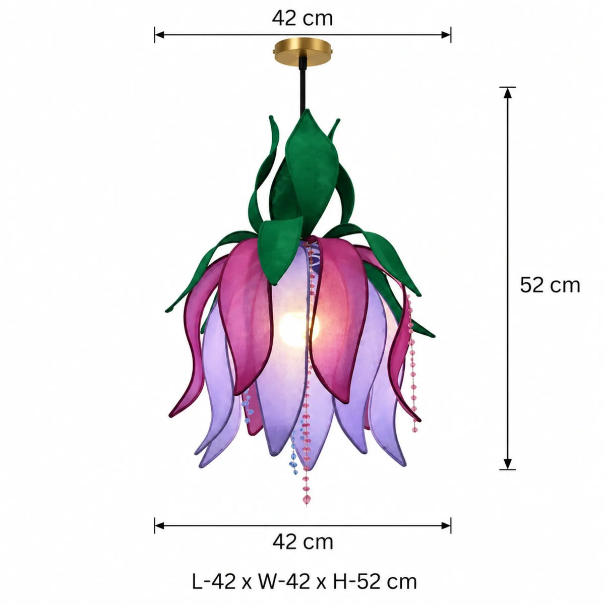 Decorative Purple Flower Pendant Light Featuring Layered Lotus Petals and Green Leaf Accents | ILLUMEA