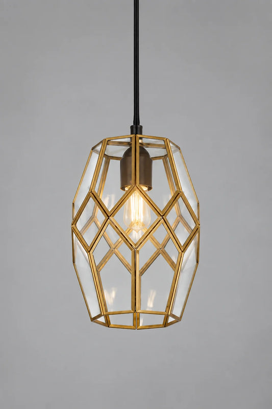 Geometric Honeycomb Clear Glass Pendant – ILLUMEA Antique Brass Designer Lighting