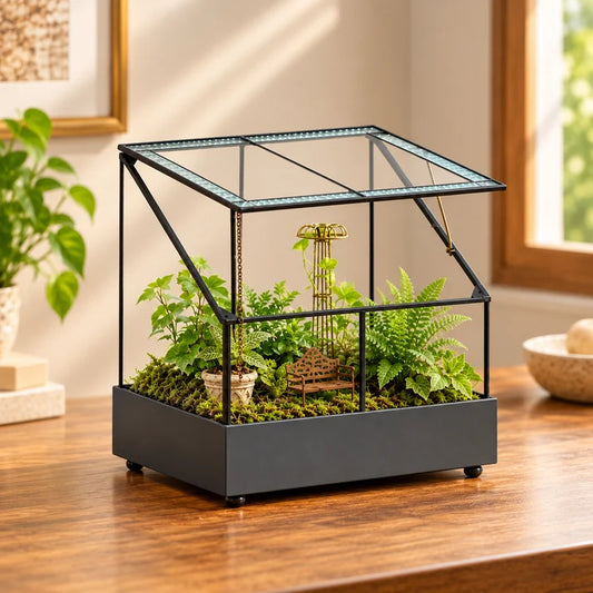 Luxury glass terrarium planter wardian case showcasing exquisite indoor plant elegance and modern botanical design