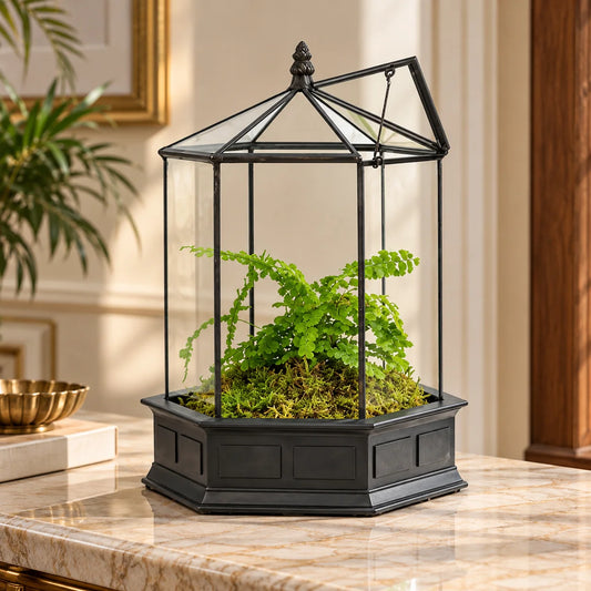 Elegant Glass Terrarium Wardian Case showcasing premium craftsmanship and luxurious botanical display.