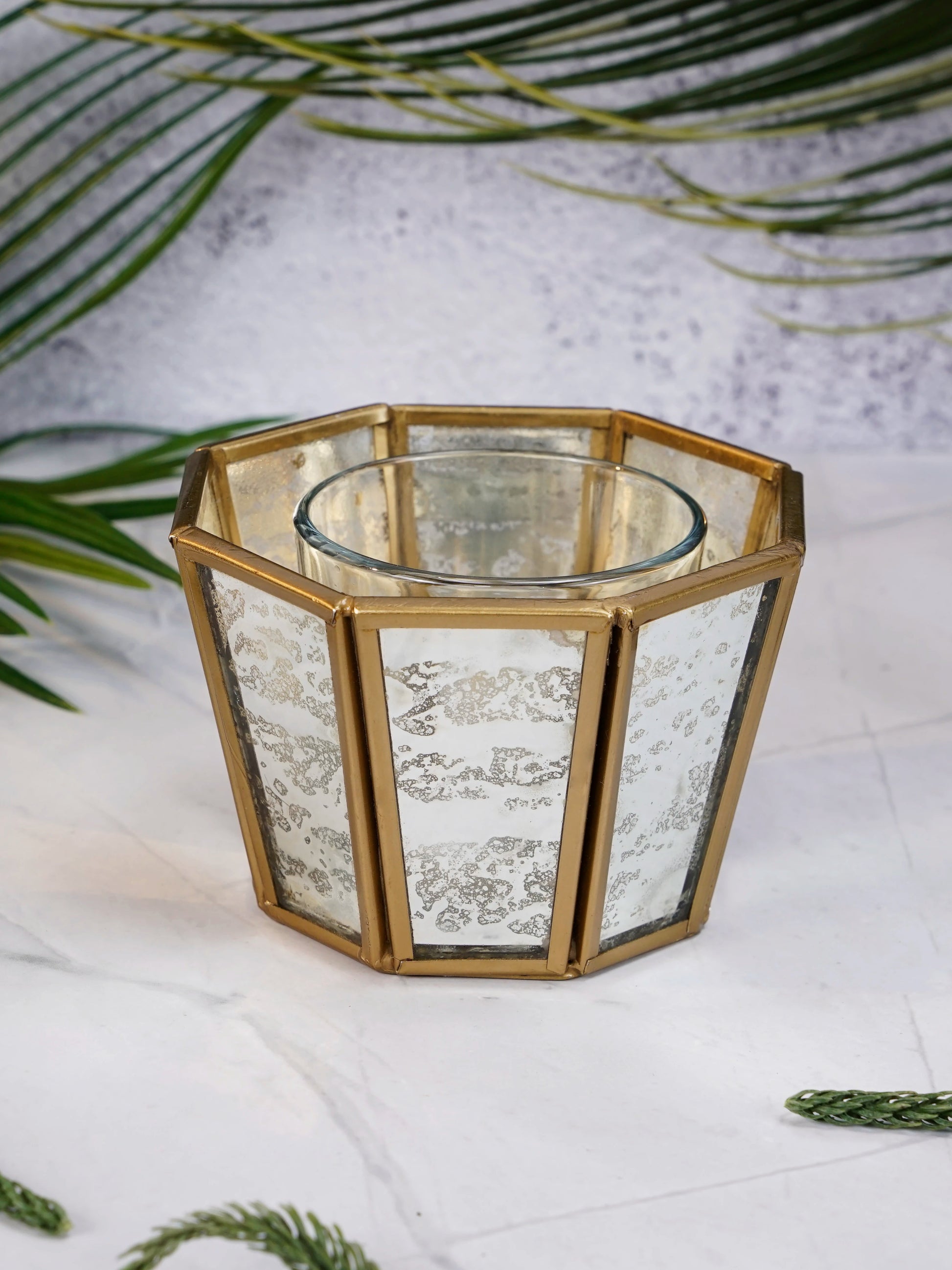 Hexa Linear Tealight Candle Holder Antique