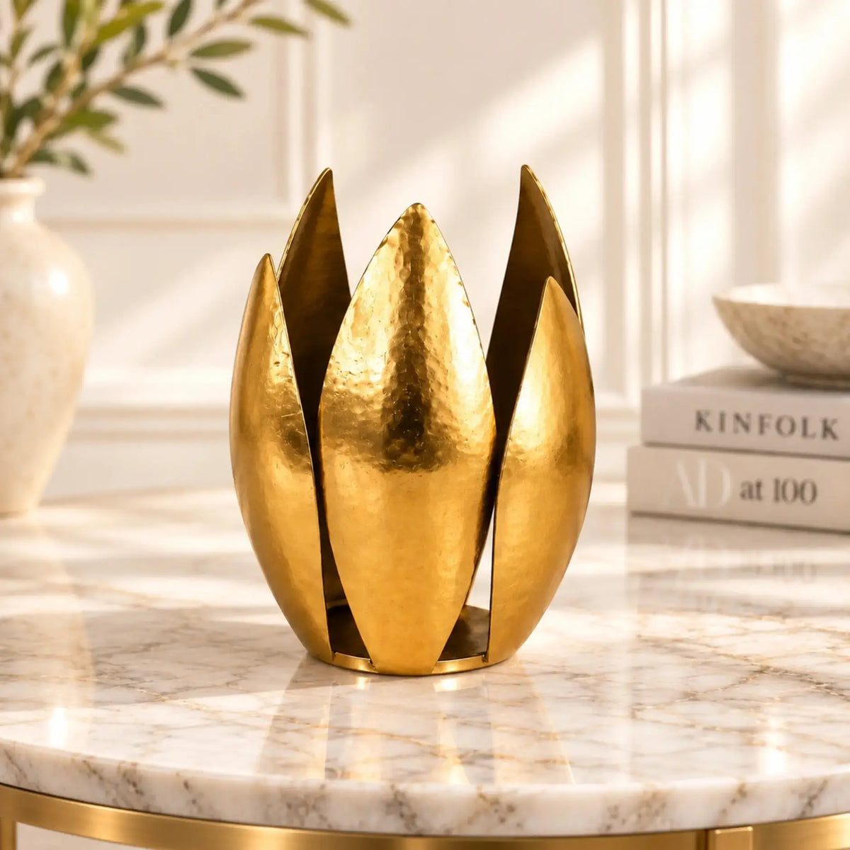 ILLUMEA Lotus Leaf Hammered Tealight Holder for luxury home décor