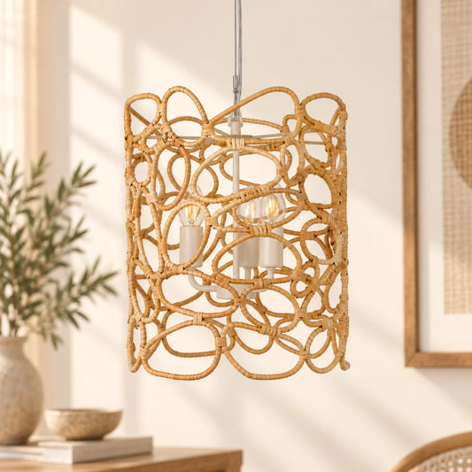 ILLUMEA handwoven natural rattan shade pendant light for modern home décor