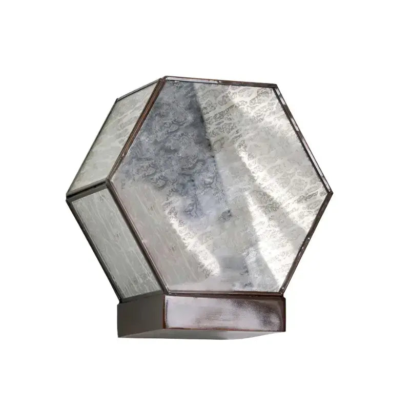 Hexagonal glass light fixture on a white background