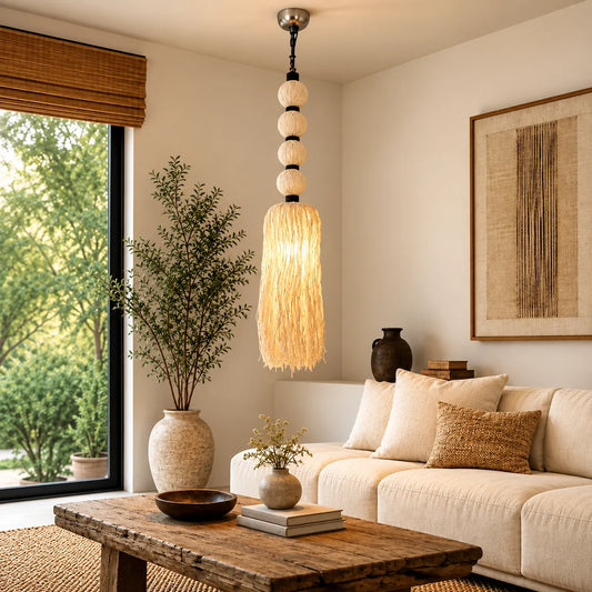 Jute Pendant Light for Ceiling – ILLUMEA Natural Woven Lighting for Home Décor