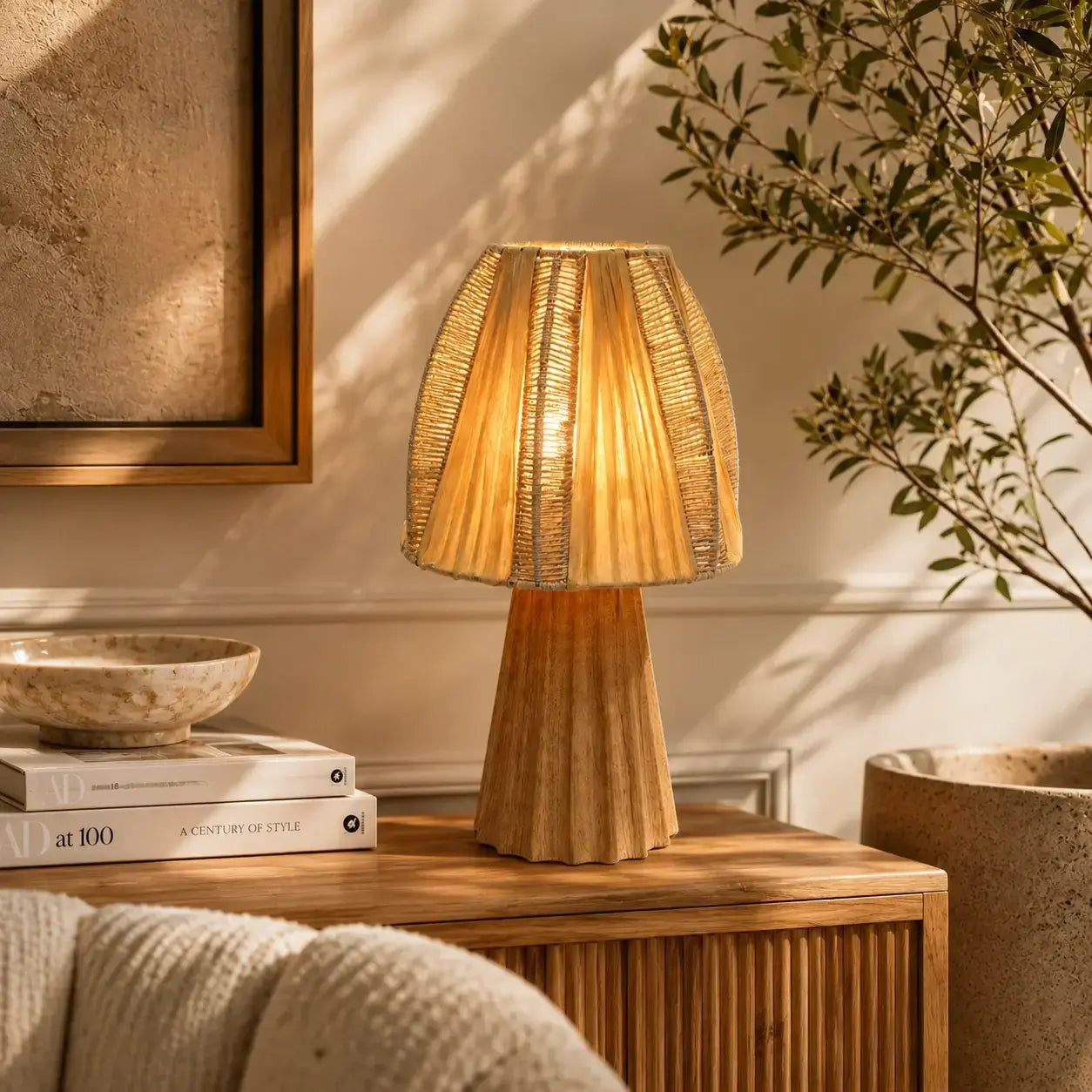 Jute Shade Wood Base Table