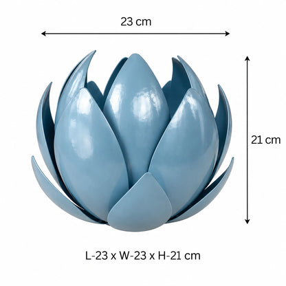 Decorative blue metal lotus leaf candle holder for living room dining table and bedroom décor