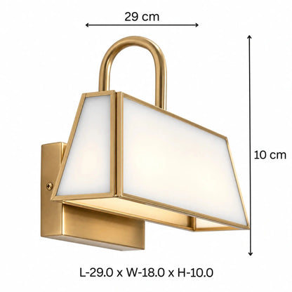 Luxury brass LED wall sconce with frosted glass diffuser, ideal for living rooms, bedrooms, hallways and hospitality spaces