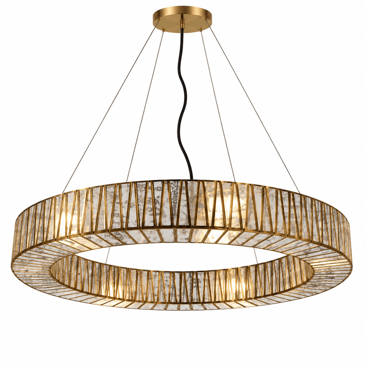 Contemporary Brass Ring Chandelier with Decorative Glass Details