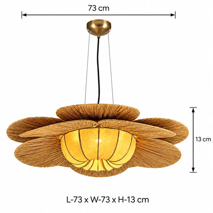 Handcrafted Raffia Hanging Pendant Lamp Featuring a Natural Textured Shade and Warm Glowing Center | ILLUMEA