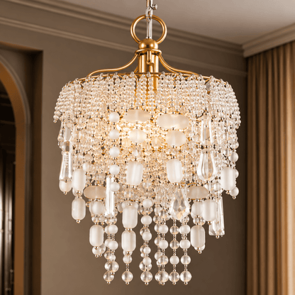 Nora Clear Mini Chandelier – ILLUMEA designer crystal lighting fixture for contemporary homes, luxury interiors, living rooms, and dining spaces