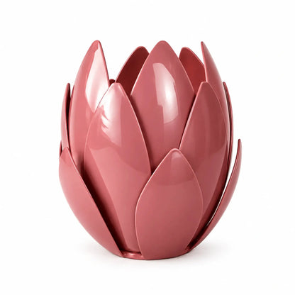 Pink metal leaf-shaped tealight candle holder by ILLUMEA for living rooms, bedrooms, dining spaces and festive décor