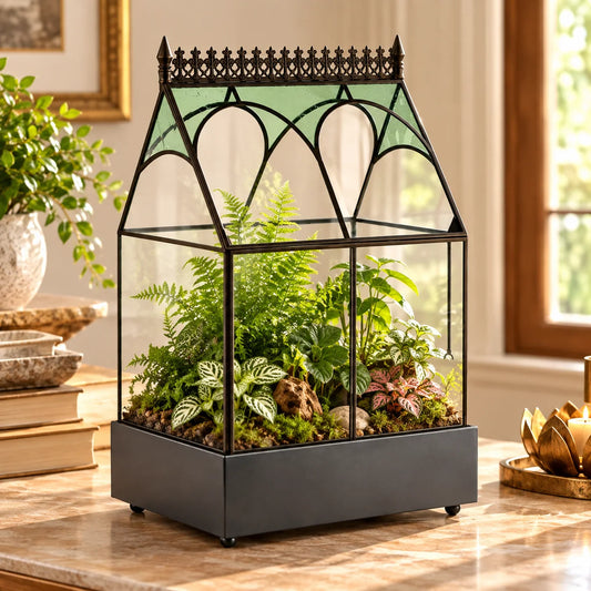 Elegant rectangular terrarium with green glass, perfect for luxury modern indoor gardening and sophisticated home decor.
