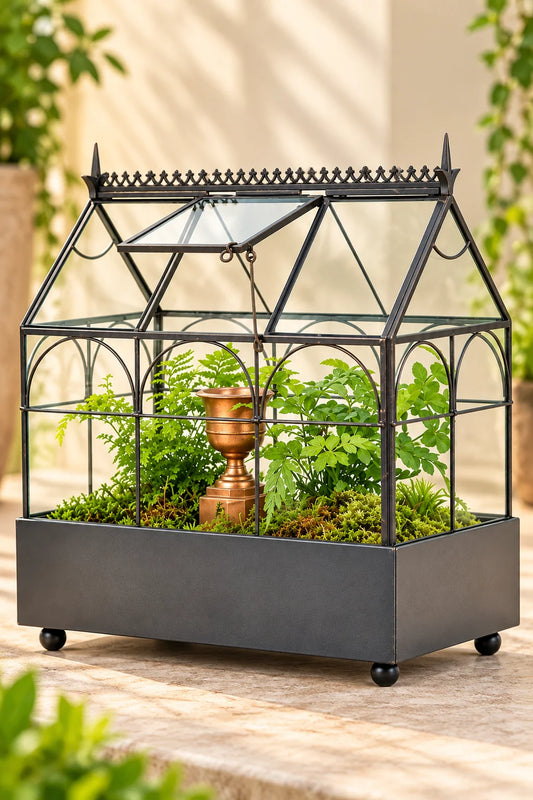 Elegant Wardian Terrarium Case for indoor plants, a luxurious planter enhancing your living space with greenery.