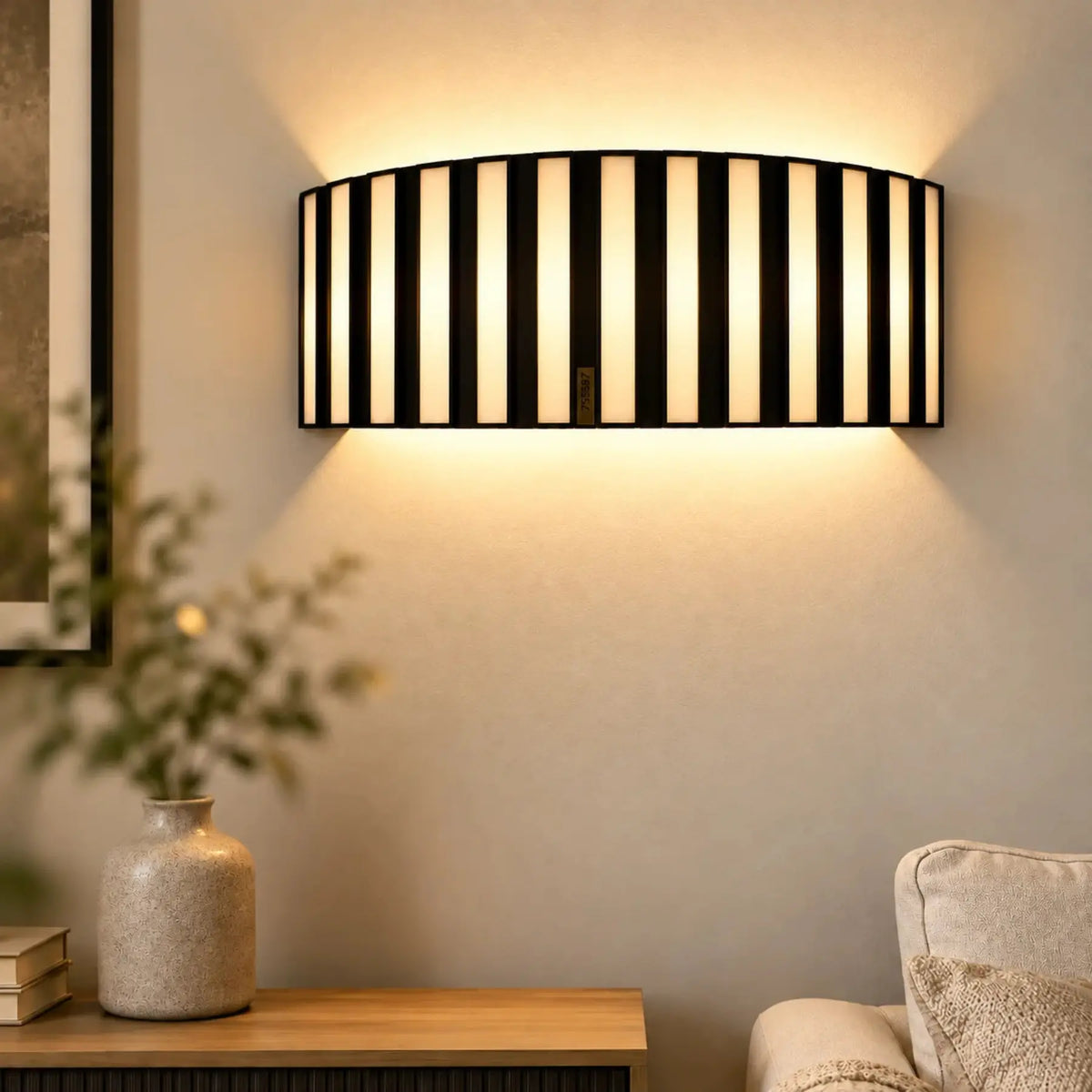 Elegant Glass and Iron Strips Wall Lamp by ILLUMEA, perfect for luxury interiors and sophisticated lighting design