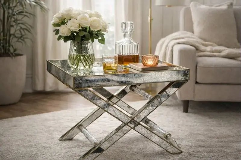 Antique Glass Butler Table – Brass & Silver - ILLUMEA - ILLUMEATable