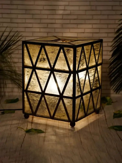Antique Triangle Table Lamp Brass & Glass - ILLUMEA - ILLUMEAlampLarge