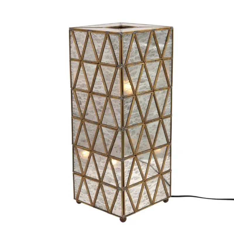Antique Triangle Table Lamp Brass & Glass - ILLUMEA