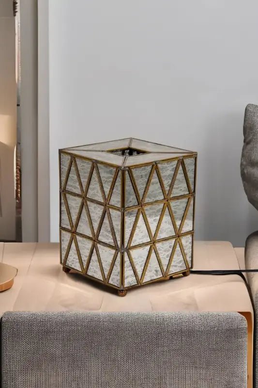 Antique Triangle Table Lamp Brass & Glass - ILLUMEA - ILLUMEAlampLarge