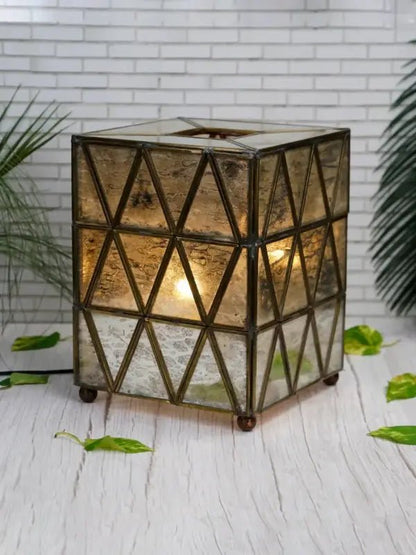 Antique Triangle Table Lamp Brass & Glass