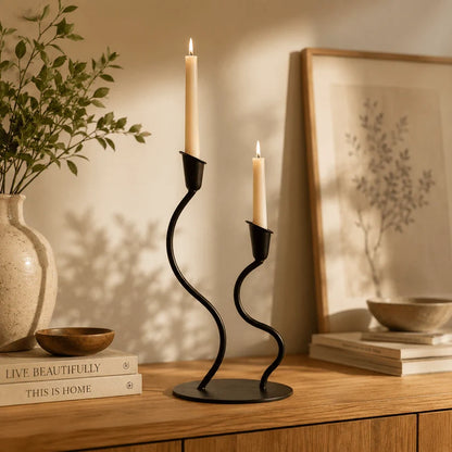 Black Tealight Two Candle Holders